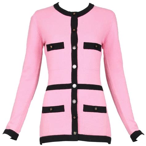 chanel pink turtleneck|Chanel cardigan.